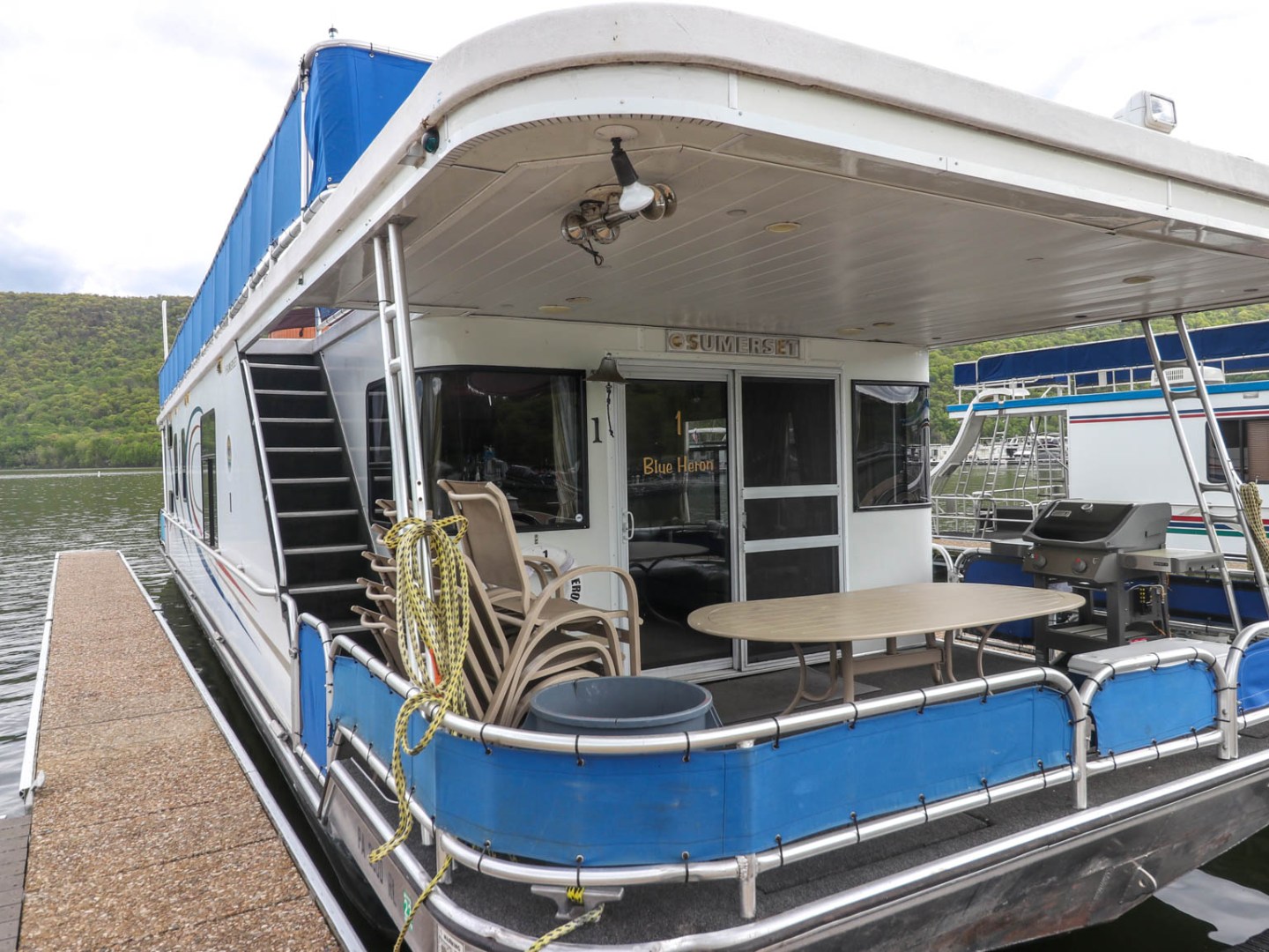a boat parked on the side of a building