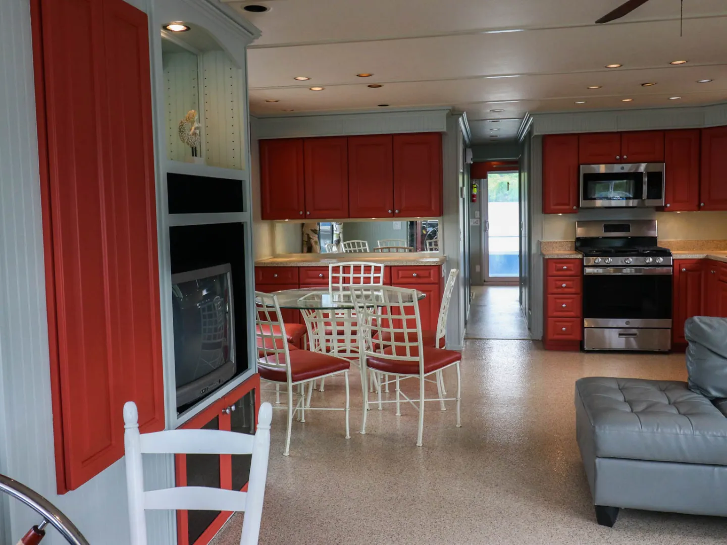 a kitchen with a dining room table