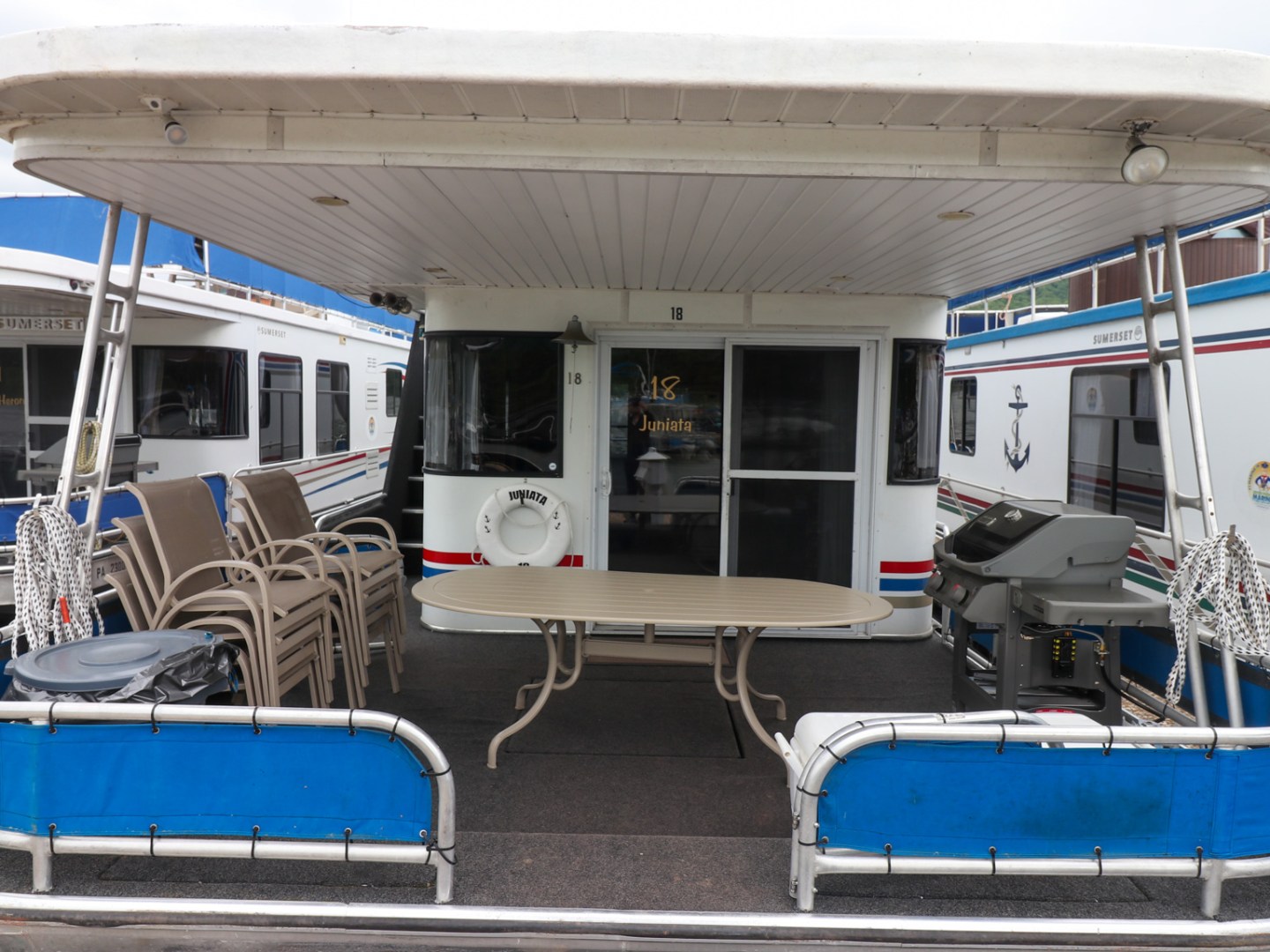 a boat sitting on top of a building
