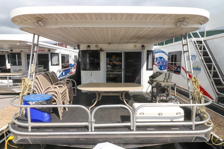 a boat sitting on top of a building