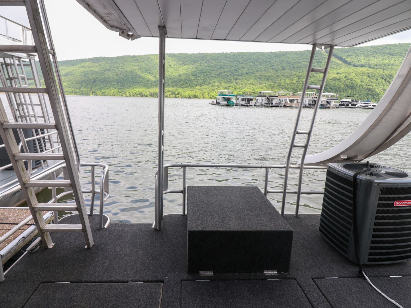 a boat sitting on top of a wooden chair