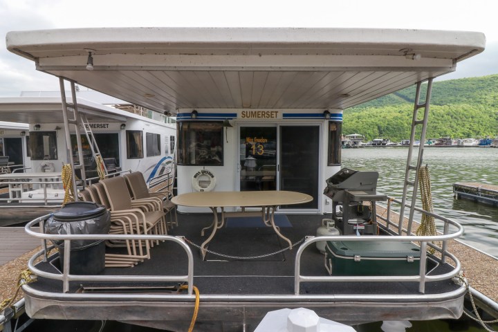 a boat sitting on top of a building