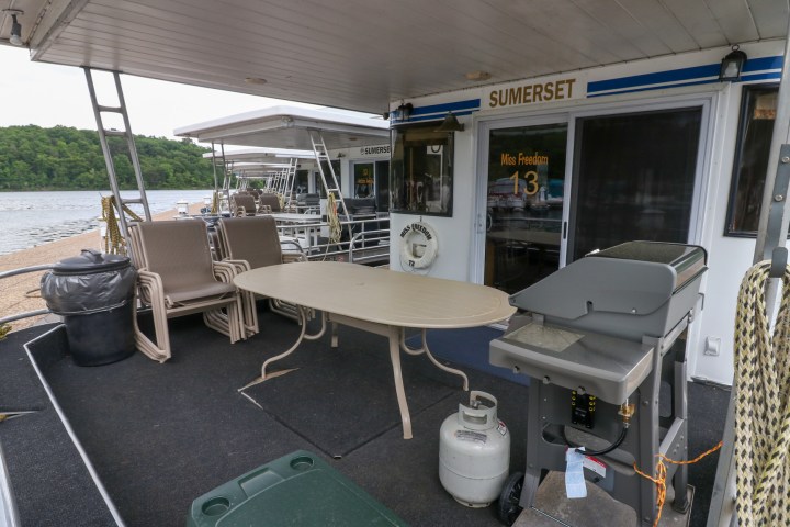 a boat sitting on top of a chair