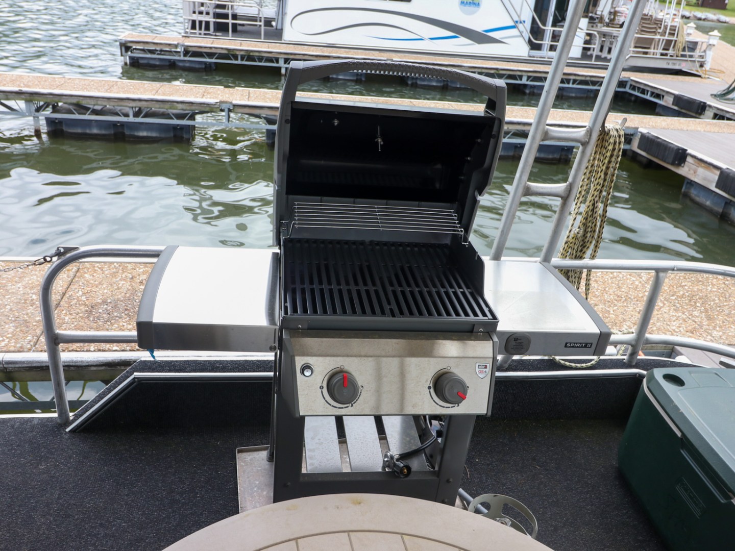 a boat sitting on top of a picnic table