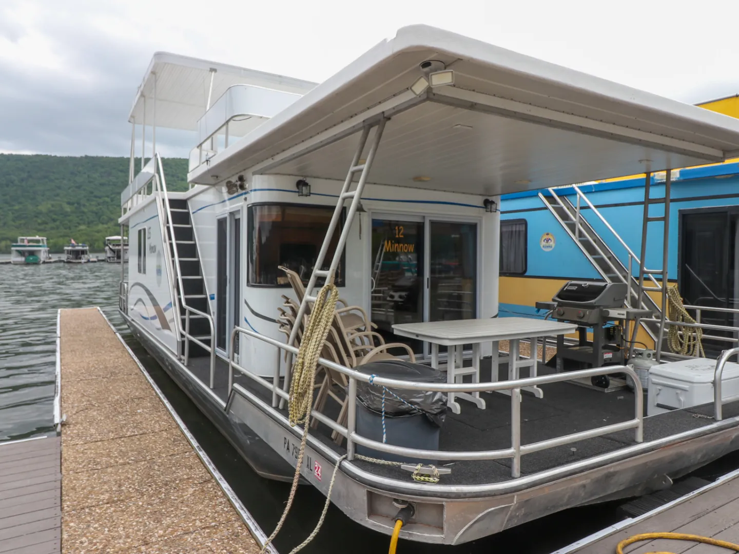 a boat docked at a dock