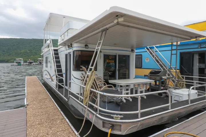 a boat docked at a dock
