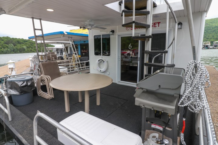 a chair sitting in front of a building