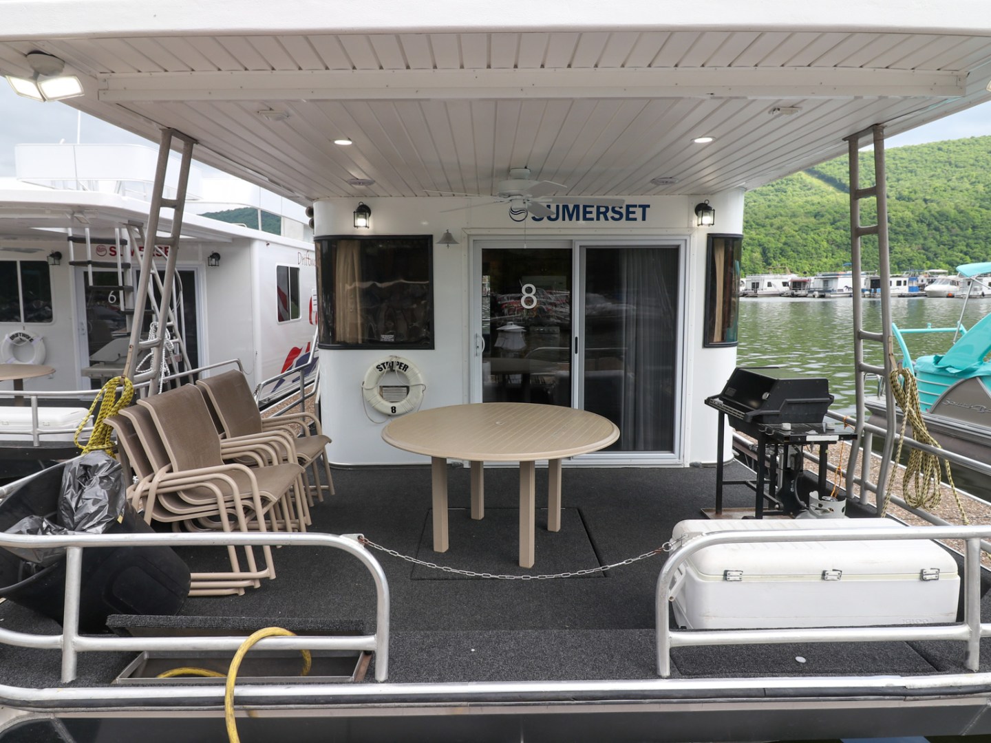 a boat sitting on top of a chair