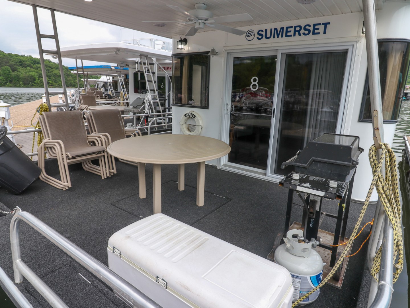 a boat sitting on top of a chair