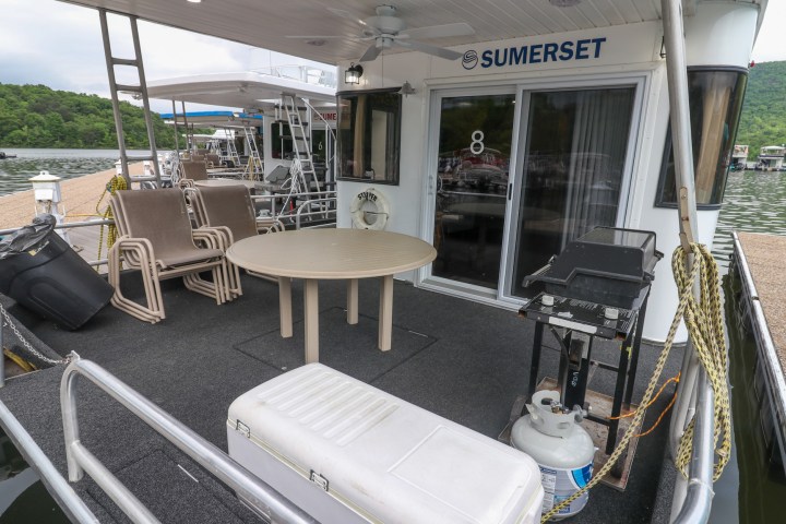 a boat sitting on top of a chair