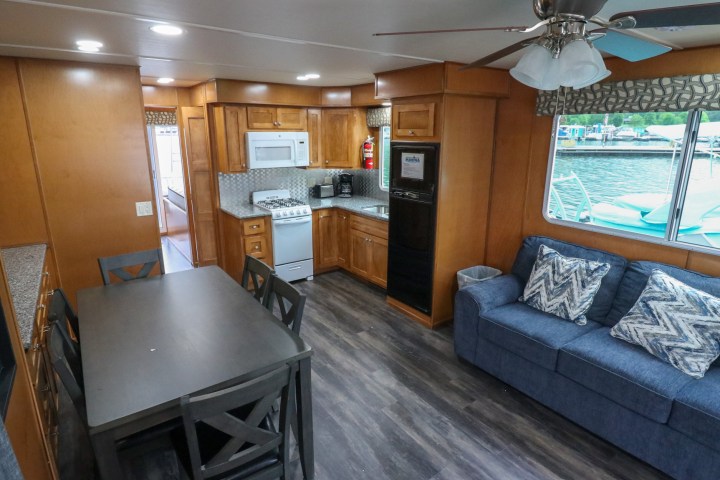 a living room with a leather chair
