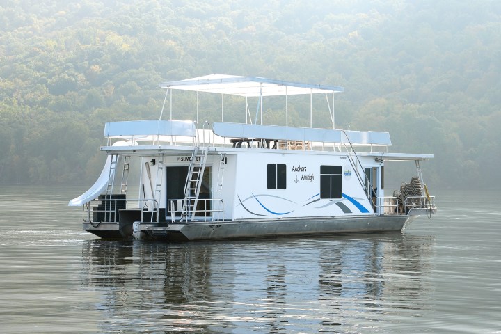 a small boat in a large body of water