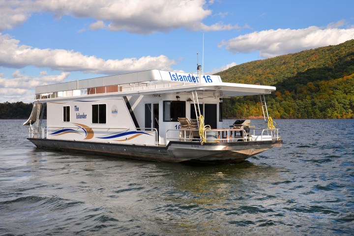 a small boat in a large body of water