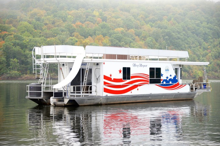 a small boat in a large body of water