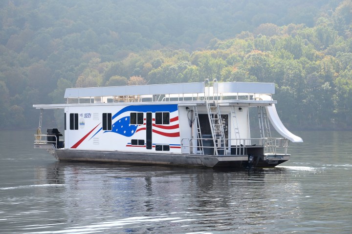 a small boat in a large body of water