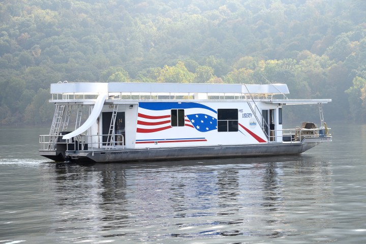 a small boat in a large body of water