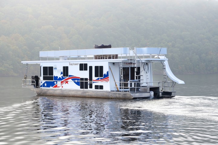 a small boat in a large body of water