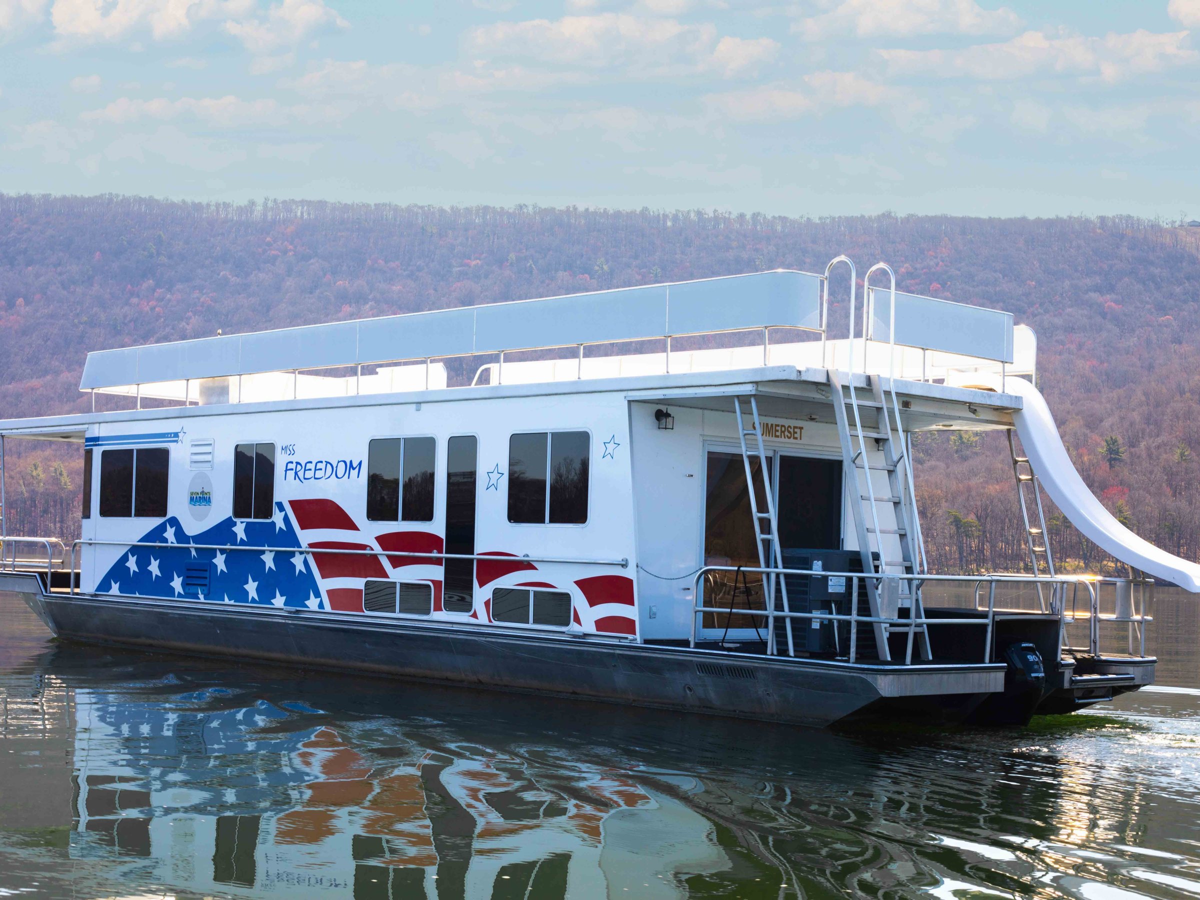 a small boat in a large body of water